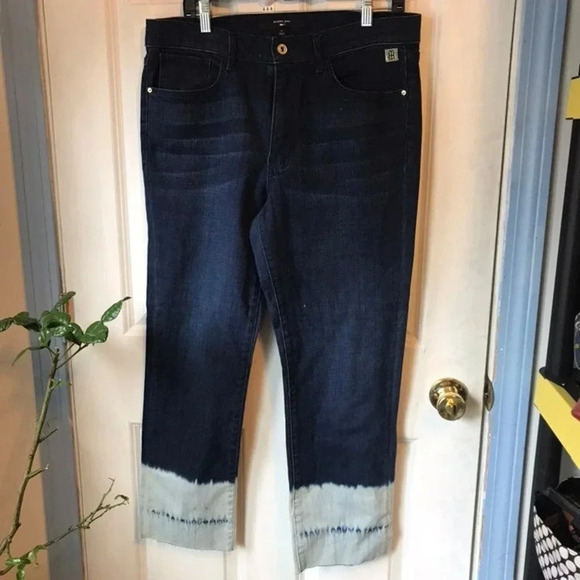 Y2K Tommy Hilfiger women Drak Wash Blue Cropped Mid Rise jeans size 12 - Picture 2 of 6